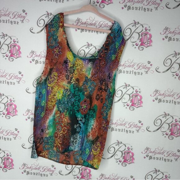 Nicola tank top 3D pleated cube square print paisley tie dye boho floral y2k - Picture 5 of 6
